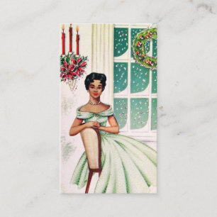 Retro Vintage Weihnachtsdame addieren Visitenkarte