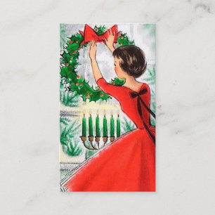 Retro Vintage Weihnachtsdame addieren Visitenkarte