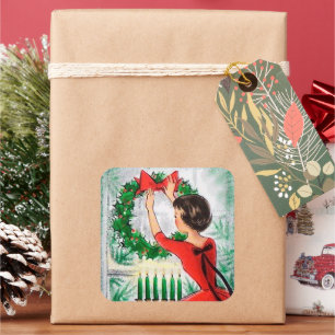 Retro Vintage Weihnachtsdame Holiday Aufkleber