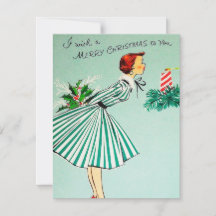 Retro Vintage Weihnachtsdame mit Grußkarte