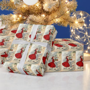 Retro Vintage Weihnachtsdamen-Fliesenparty Geschenkpapier