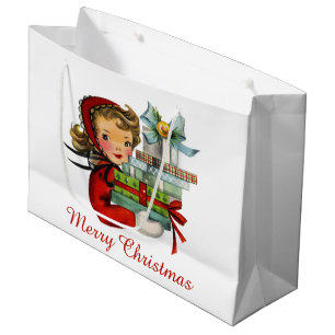 Retro Vintage Weihnachtseinkauf Dame Nachricht Große Geschenktüte