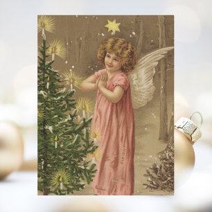 Retro-Vintage-Weihnachtsengel-Christmas-Tannenbaum Feiertagspostkarte