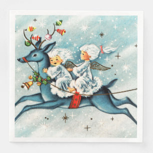 retro-vintage-Weihnachtsengel-Feiertag Serviette