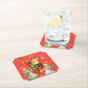 retro-vintage-Weihnachtsengel-Feiertags-Party Untersetzer
