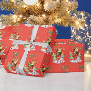 Retro Vintage Weihnachtsengel Rentier Geschenkpapier