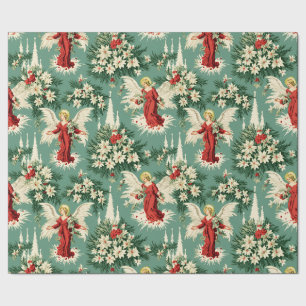 Retro-Vintage-Weihnachtsengel und Blumen Geschenkpapier