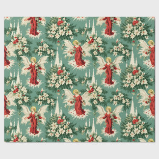 Retro-Vintage-Weihnachtsengel und Blumen Geschenkpapier