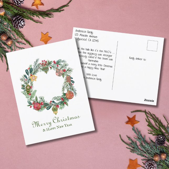 Retro Vintage Weihnachtsfeiertag und Ornamente Fun Postkarte (Von Creator hochgeladen)