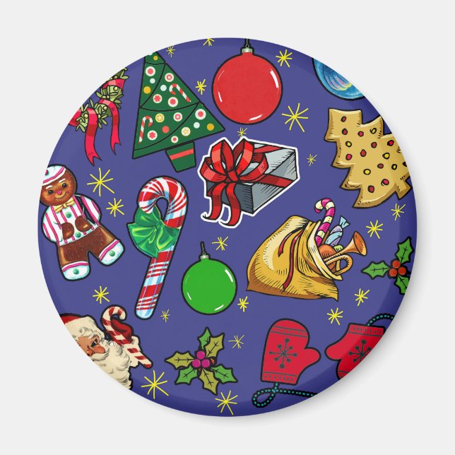 Retro Vintage Weihnachtsfeiertage Kunst Magnet (Vorne)