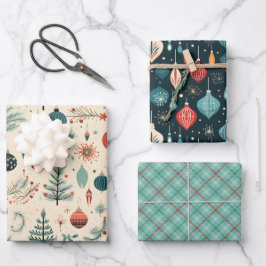 Retro Vintage Weihnachtsferien Geschenkpapier Set