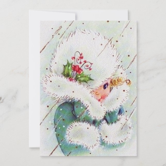 Retro Vintage Weihnachtsfrau Nachricht hinzufügen Feiertagskarte (Vorderseite)