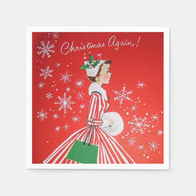 Retro Vintage Weihnachtsfrau Party Papierserviette (Vorderseite)
