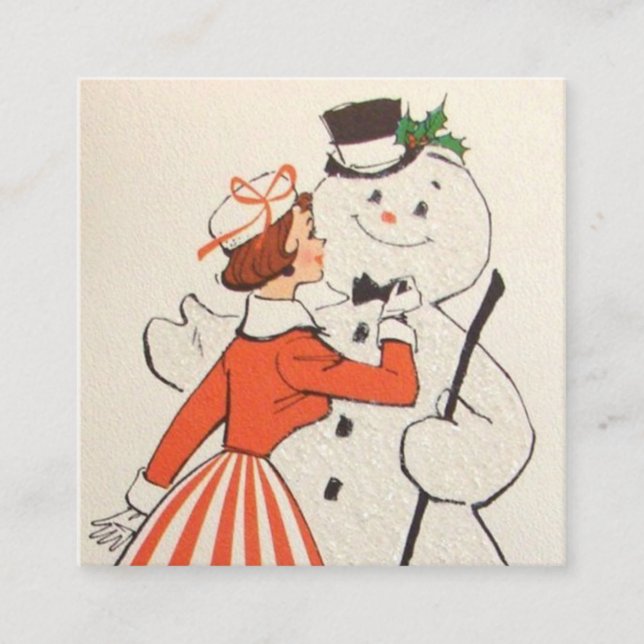 Retro-Vintage Weihnachtsfrau Square Business Card Quadratische Visitenkarte (Vorderseite)