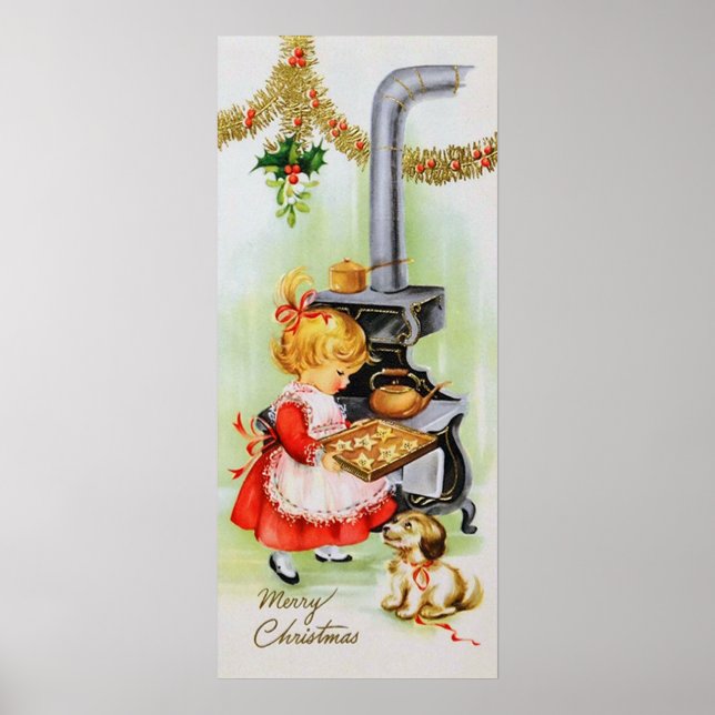 Retro Vintage Weihnachtsgebäck Mädchen Poster (Vorne)