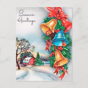 Retro Vintage Weihnachtsglockenhauspostkarte Feiertagspostkarte