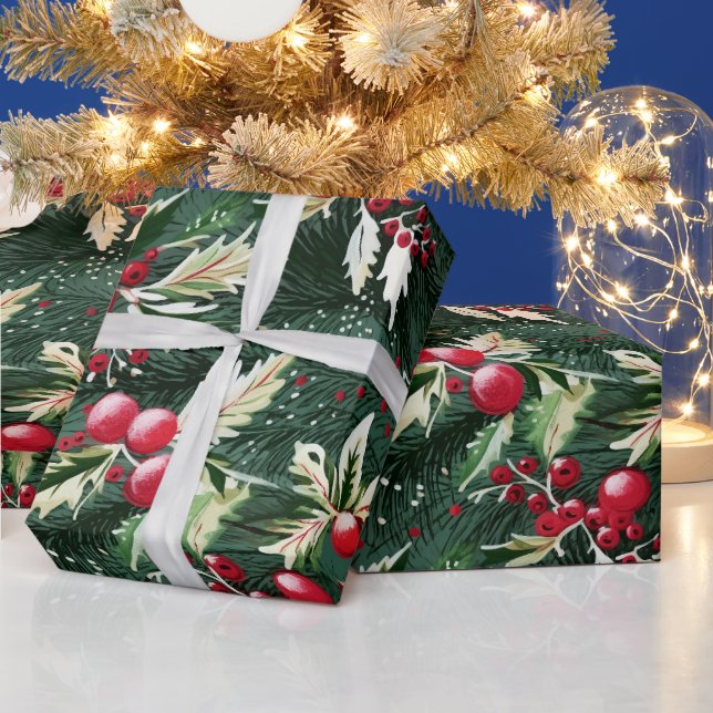 Retro Vintage Weihnachtsgrün Geschenkpapier (Feiertage)