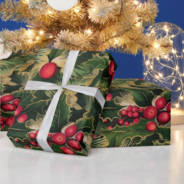 Retro Vintage Weihnachtsgrün Stil 2 Geschenkpapier (Feiertage)