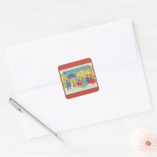 Retro Vintage Weihnachtsgrüße Antiker Winter Quadratischer Aufkleber