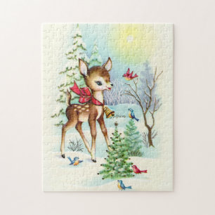 retro vintage Weihnachtshirsch Feiertag Puzzle