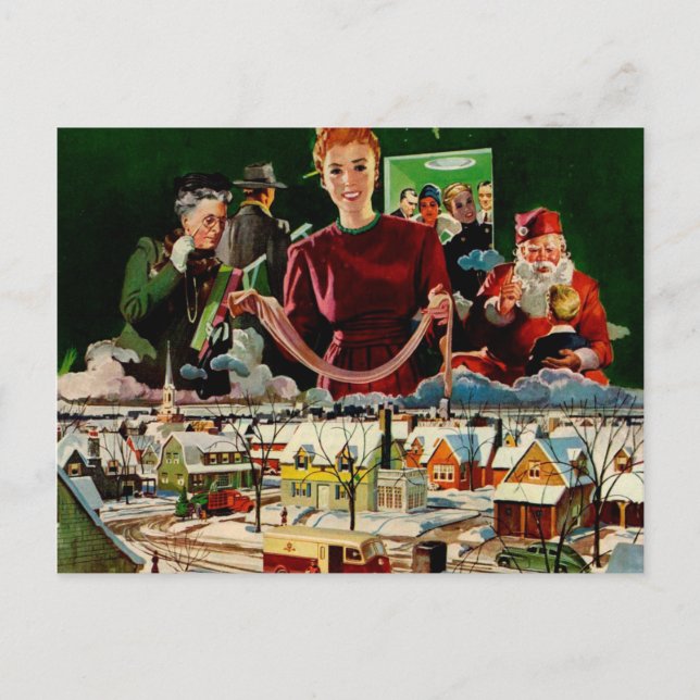 Retro Vintage Weihnachtskarte Feiertagspostkarte (Vorderseite)