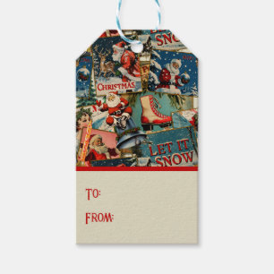 Retro Vintage Weihnachtskarten Collage Geschenkanhänger
