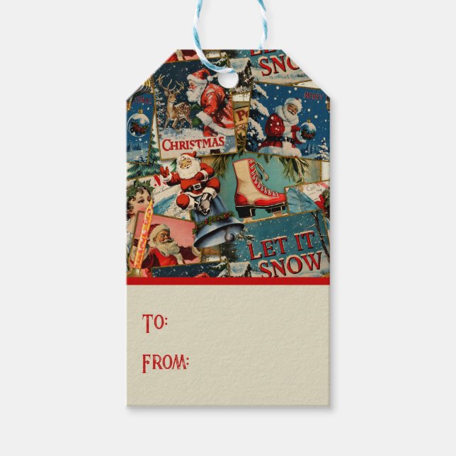 Retro Vintage Weihnachtskarten Collage Geschenkanhänger (Vorderseite)