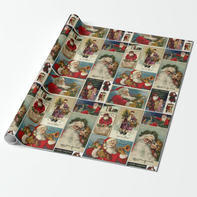 Retro Vintage Weihnachtskarten Collage Geschenkpapier (Ungerollt)