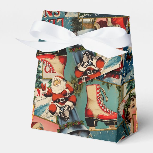 Retro Vintage Weihnachtskarten Collage Geschenkschachtel (Vorderseite)