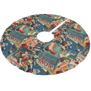 Retro-Vintage-Weihnachtskarten-Collage Polyester Weihnachtsbaumdecke