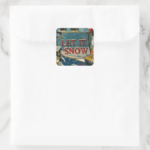Retro Vintage Weihnachtskarten Collage Quadratischer Aufkleber