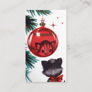 Retro Vintage Weihnachtskatze addieren Visitenkarte