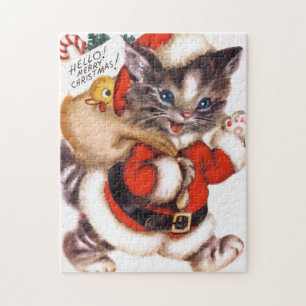 retro vintage Weihnachtskatze Feiertag Puzzle