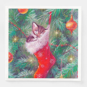 Retro Vintage Weihnachtskatze Feiertag Serviette