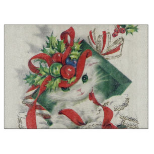 Retro Vintage Weihnachtskatze Feiertags Schneidbre Schneidebrett