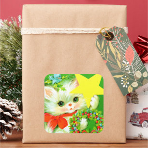 Retro Vintage Weihnachtskatze Ferien Quadratischer Aufkleber