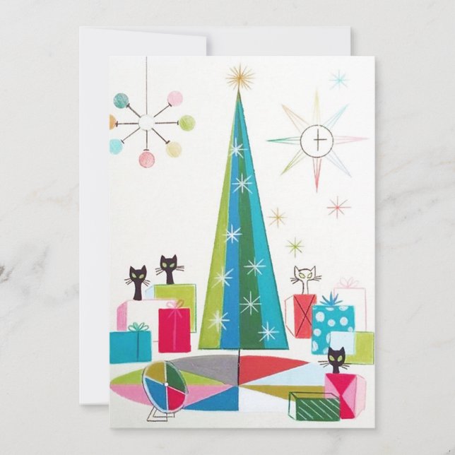 Retro Vintage Weihnachtskatzen addieren Feiertagskarte (Vorderseite)