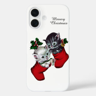 Retro Vintage Weihnachtskatzen iPhone 16 Hülle