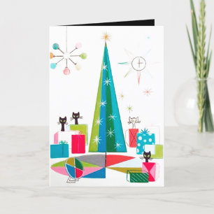 Retro Vintage Weihnachtskatzen E-Mail-Karte Feiertagskarte