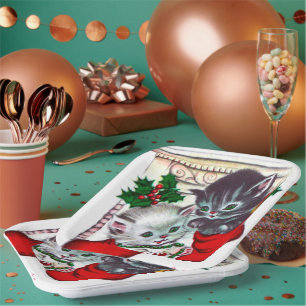 Retro Vintage Weihnachtskatzen Feiertag Platte Pappteller