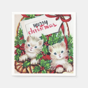 retro vintage Weihnachtskatzen Feiertage Serviette