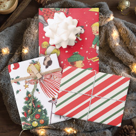 Retro Vintage Weihnachtskids Urlaub Geschenkpapier Set