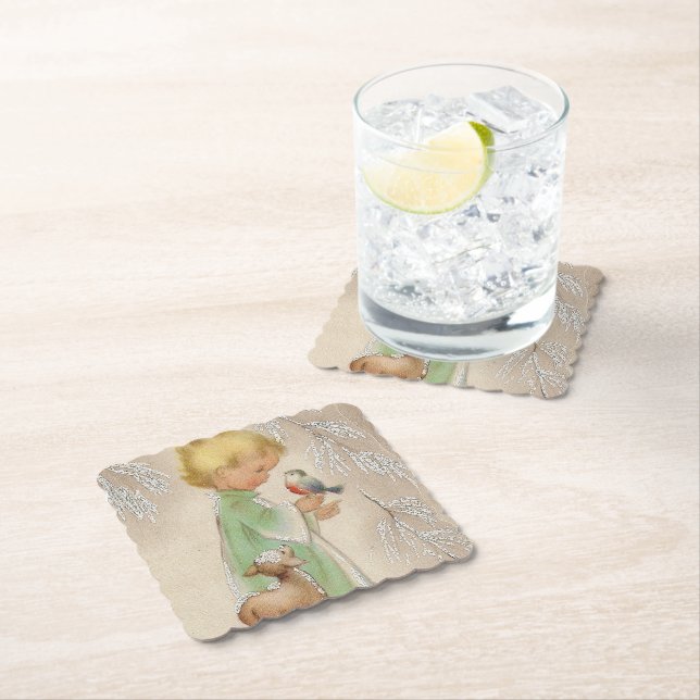 Retro Vintage Weihnachtskind Party Untersetzer (Vor Ort)