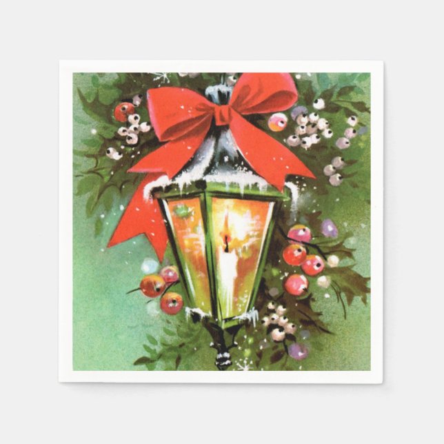 Retro Vintage Weihnachtslampe Party Servietten (Vorderseite)