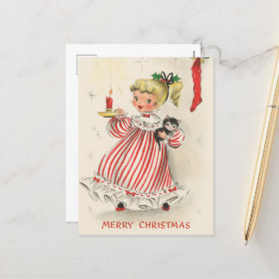 Retro Vintage Weihnachtsmädchen Feiertagspostkarte