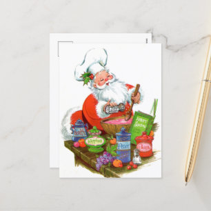 retro vintage Weihnachtsmann Backen Urlaub Feiertagspostkarte