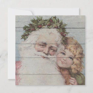 Retro Vintage Weihnachtsmann mit Kind Feiertagskarte