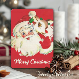 Retro-Vintage-Weihnachtsmann mit Rudolf personalis Feiertagskarte