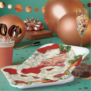 retro vintage Weihnachtsmann Santa Pappteller
