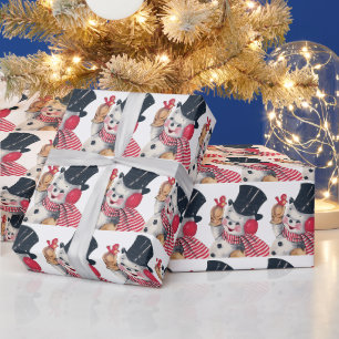 retro-vintage-Weihnachtsmann-Schneemann-gefliesste Geschenkpapier